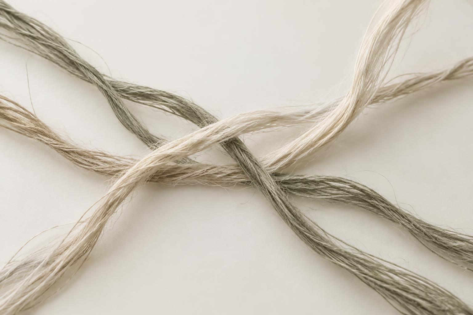 Natural threads gently interweaving with space between them